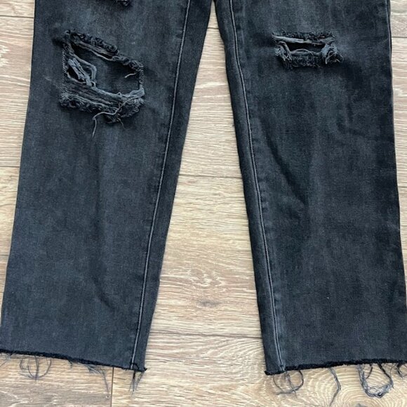 PACSUN Black High Rise Distressed Straight Leg Denim Jeans Size 27 - Picture 4 of 13